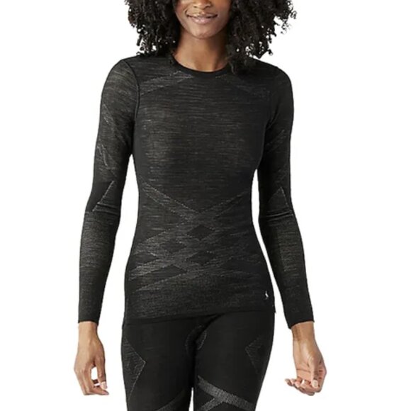 Smartwool Intraknit Thermal Merino Wool Base Layer Crew Long Sleeve Black White - Picture 1 of 16